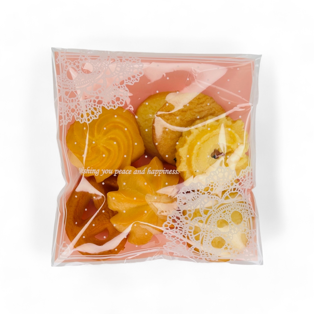 OPP自黏袋9*9點點蕾絲(粉)(100入/包)