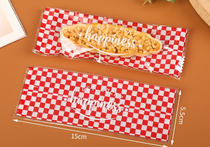 封口袋5.5*15紅色格子(100入/包)