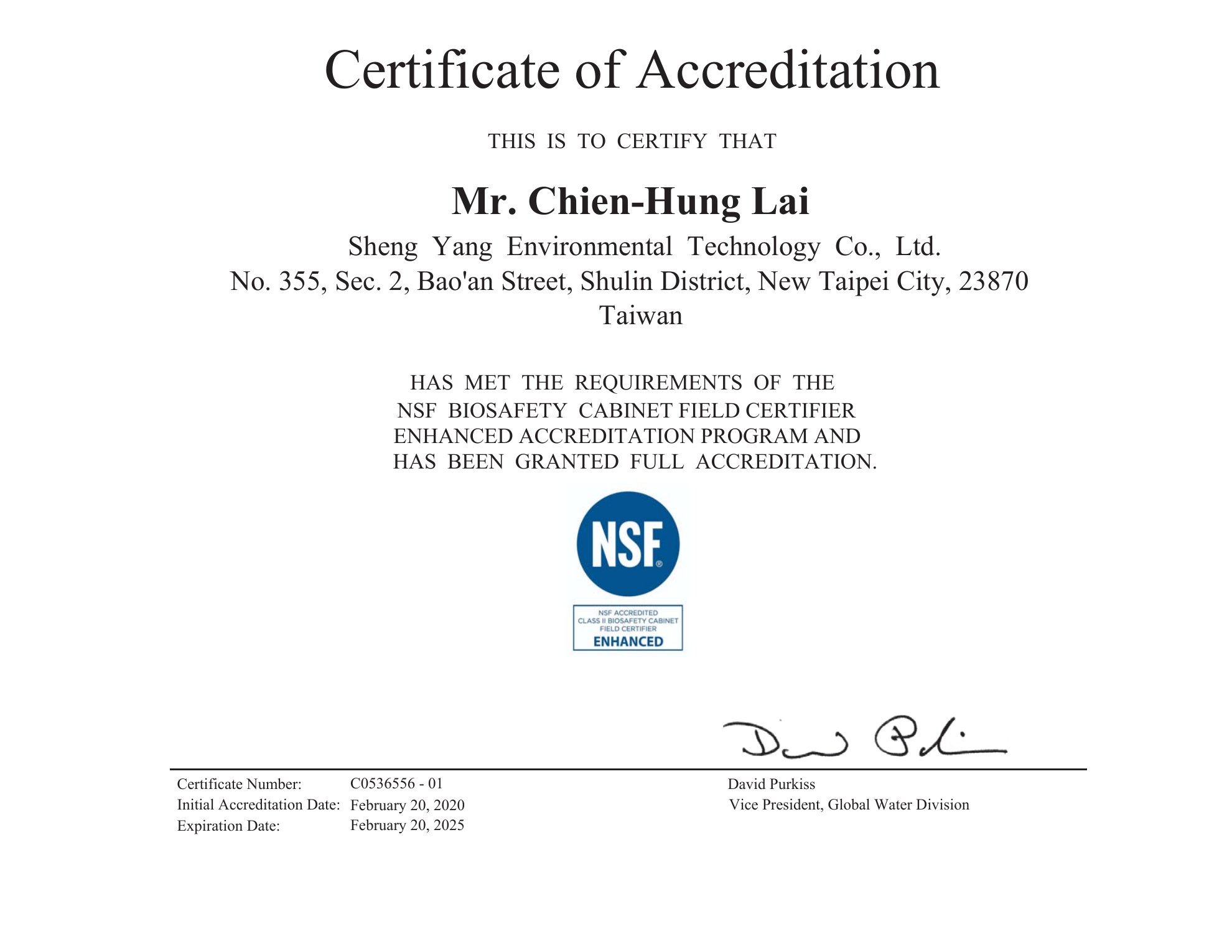 NSF International — Biosafety Cabinet Field Certifier